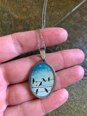Birds on Wire // Hand-painted Watercolor Pendant
