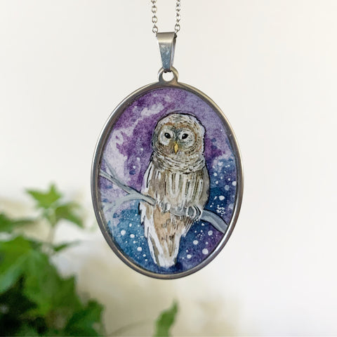 Barred Owl // Hand-painted Watercolor Pendant