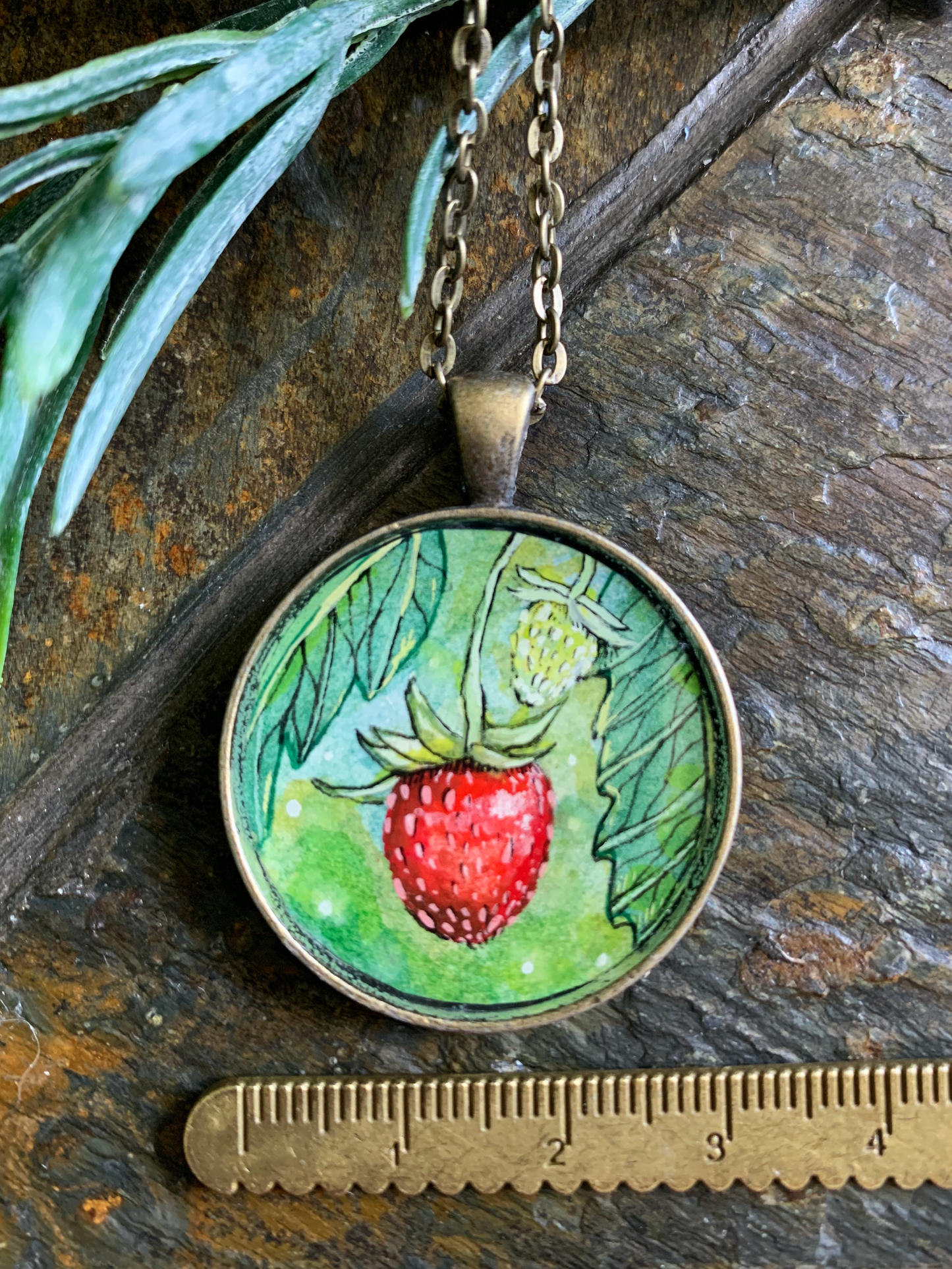 Wild Strawberry // Hand-painted Watercolor Pendant