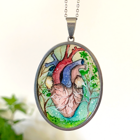 Flourishing Heart // Hand-painted Watercolor Pendant