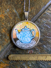 Tea Time // Hand-painted Watercolor Pendant