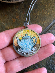 Tea Time // Hand-painted Watercolor Pendant