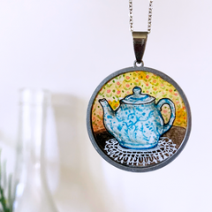 Tea Time // Hand-painted Watercolor Pendant