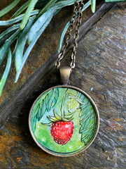 Wild Strawberry // Hand-painted Watercolor Pendant