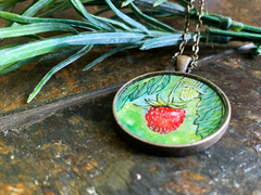 Wild Strawberry // Hand-painted Watercolor Pendant