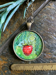 Wild Strawberry // Hand-painted Watercolor Pendant