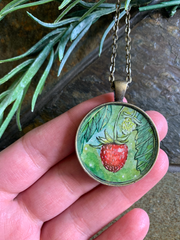 Wild Strawberry // Hand-painted Watercolor Pendant