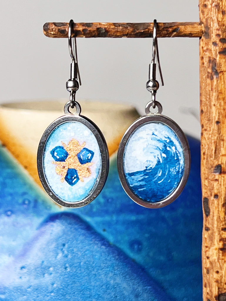 Ocean Sapphire // Hand-painted Watercolor earrings