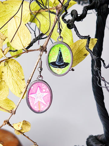 Good Witch or Bad Witch? // Hand-painted Watercolor earrings